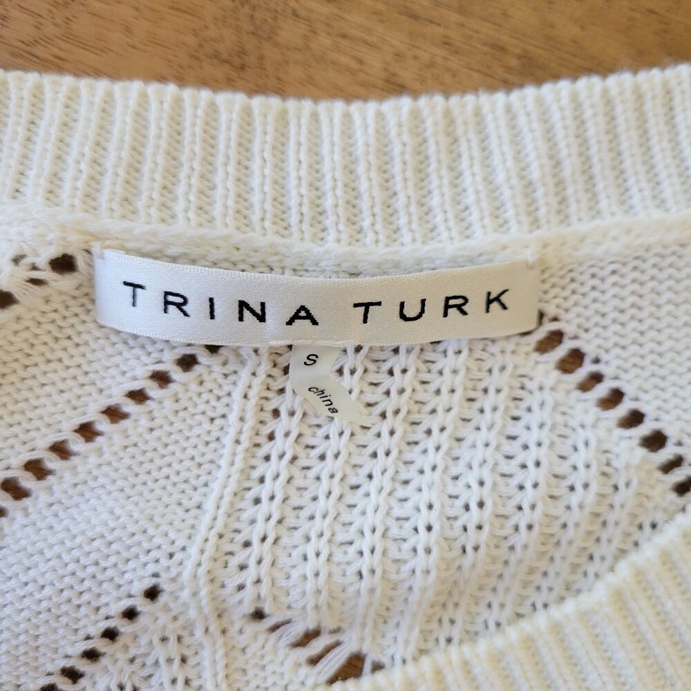 Trina Turk Cottage BOHO Cable Knit Sweater Womens Small Cream Cotton Modal - Picture 6 of 9